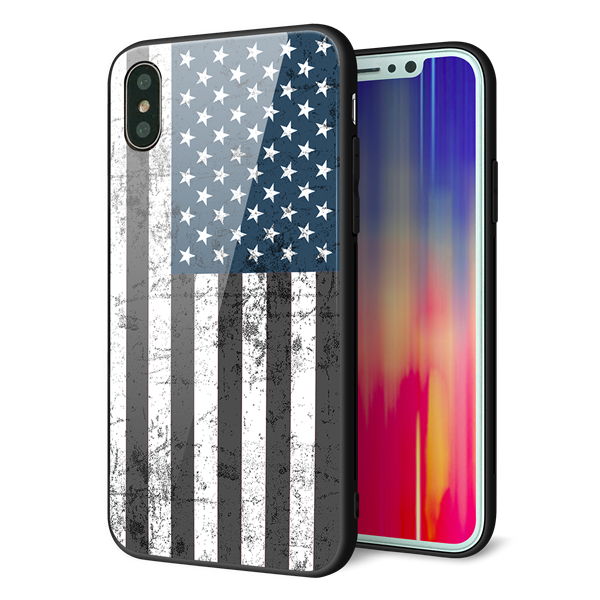 iPhone XS 強化ガラス&TPUスマホケース ガラプリ【EK864 アメリカンフラッグビンテージ】