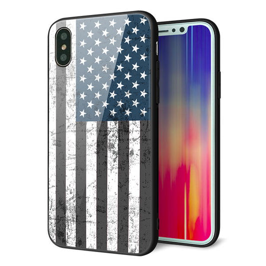 iPhone XS 強化ガラス&TPUスマホケース ガラプリ【EK864 アメリカンフラッグビンテージ】