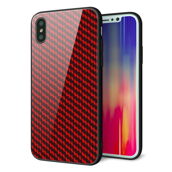 iPhone XS 強化ガラス&TPUスマホケース ガラプリ【EK906 レッドカーボン】