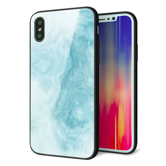 iPhone XS 強化ガラス&TPUスマホケース ガラプリ【KM868 大理石BL】