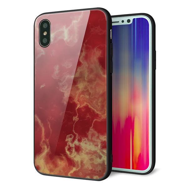 iPhone XS 強化ガラス&TPUスマホケース ガラプリ【KM870 大理石RD】