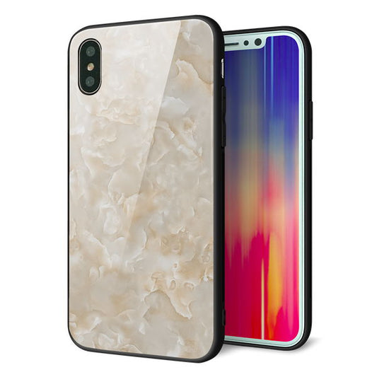iPhone XS 強化ガラス&TPUスマホケース ガラプリ【KM872 大理石パール】