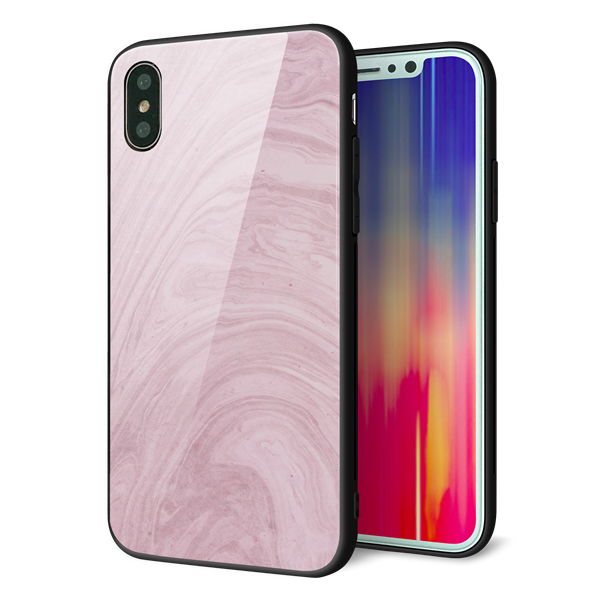 iPhone XS 強化ガラス&TPUスマホケース ガラプリ【KM873 大理石ラベンダー】