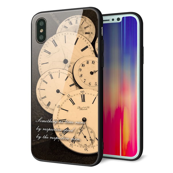 iPhone XS 強化ガラス&TPUスマホケース ガラプリ【KM874 時計】