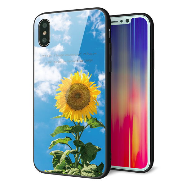 iPhone XS 強化ガラス&TPUスマホケース ガラプリ【KM877 ヒマワリ】