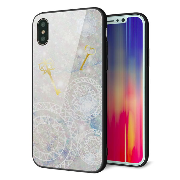 iPhone XS 強化ガラス&TPUスマホケース ガラプリ【KM881 魔法陣と鍵】