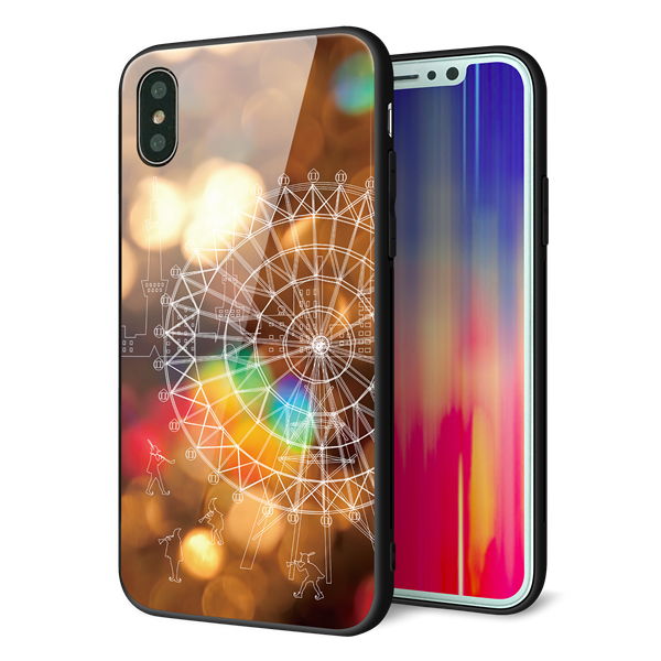 iPhone XS 強化ガラス&TPUスマホケース ガラプリ【KM884 観覧車と笛吹】