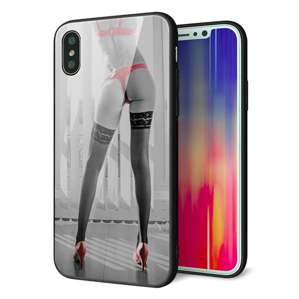 iPhone XS 強化ガラス&TPUスマホケース ガラプリ【KM889 ハイヒール】