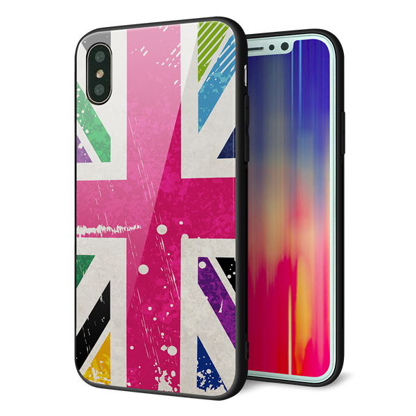 iPhone XS 強化ガラス&TPUスマホケース ガラプリ【SC806 ユニオンジャック ピンクビンテージ】