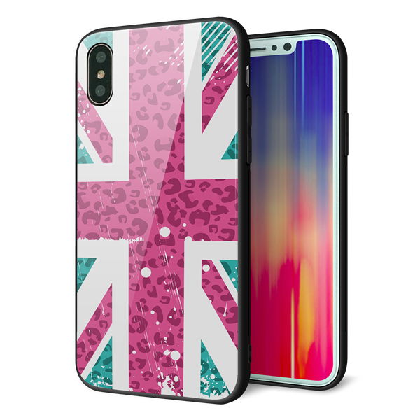 iPhone XS 強化ガラス&TPUスマホケース ガラプリ【SC807 ユニオンジャック ピンクヒョウ柄】