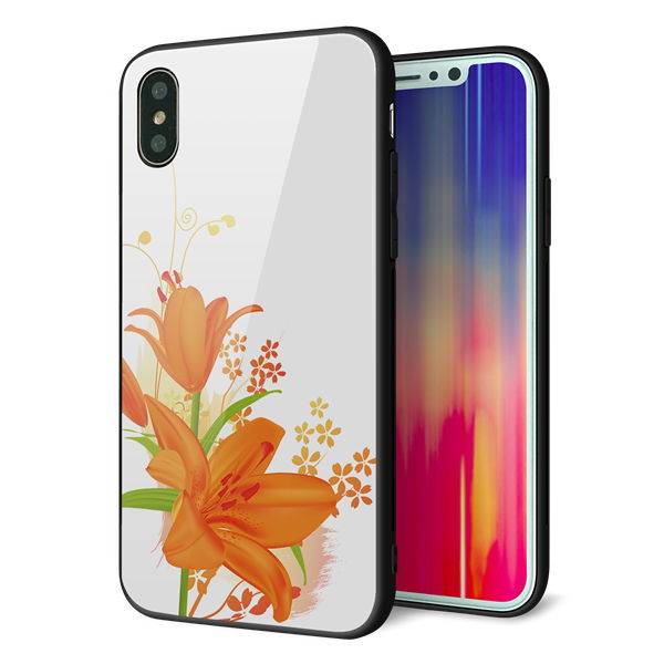 iPhone XS 強化ガラス&TPUスマホケース ガラプリ【SC848 ユリ(オレンジ)】