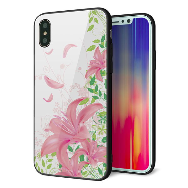 iPhone XS 強化ガラス&TPUスマホケース ガラプリ【SC849 ユリ(ピンク)】