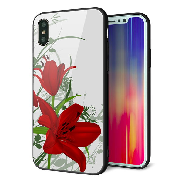 iPhone XS 強化ガラス&TPUスマホケース ガラプリ【SC850 ユリ(レッド)】