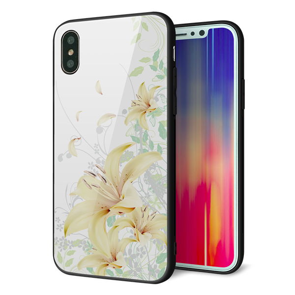 iPhone XS 強化ガラス&TPUスマホケース ガラプリ【SC851 ユリ(ホワイト)】