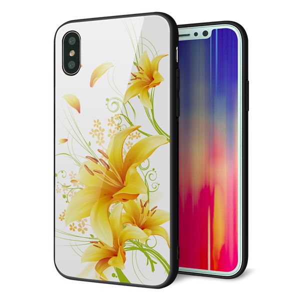iPhone XS 強化ガラス&TPUスマホケース ガラプリ【SC852 ユリ(イエロー)】