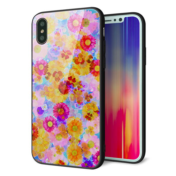 iPhone XS 強化ガラス&TPUスマホケース ガラプリ【SC870 リバティプリント フルールドパルファン(ブルー)】