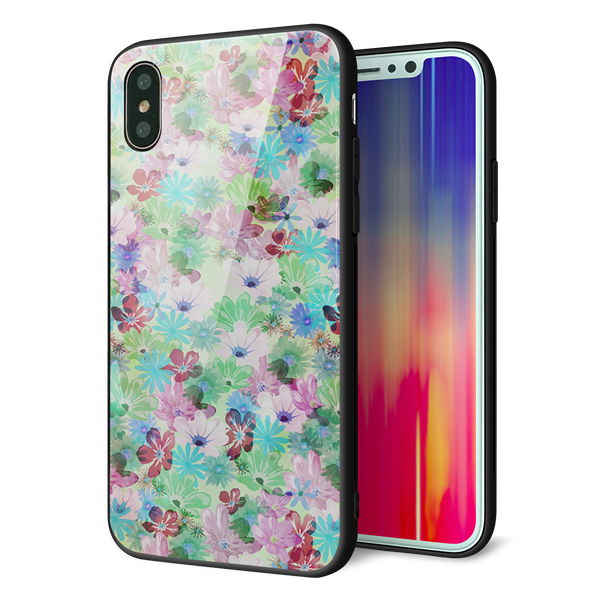iPhone XS 強化ガラス&TPUスマホケース ガラプリ【SC872 リバティプリント プレスドフラワー(グリーン)】