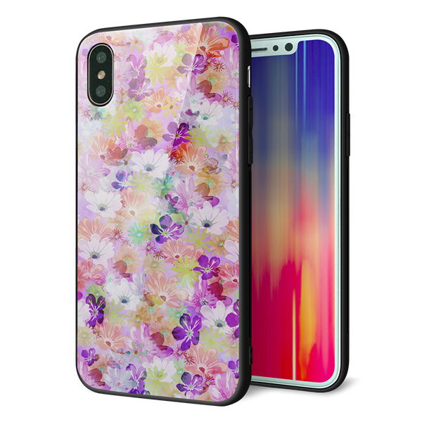 iPhone XS 強化ガラス&TPUスマホケース ガラプリ【SC873 リバティプリント プレスドフラワー(パープル)】
