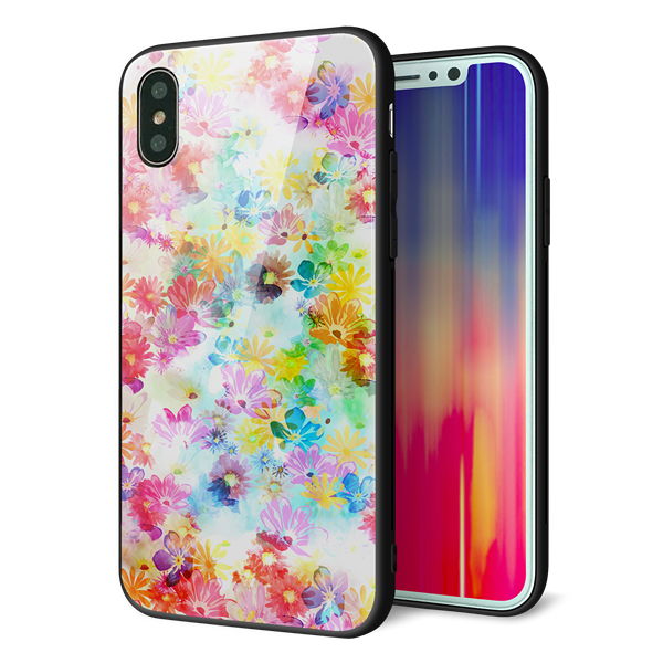 iPhone XS 強化ガラス&TPUスマホケース ガラプリ【SC876 リバティプリント プレスドフラワー(ホワイト)】