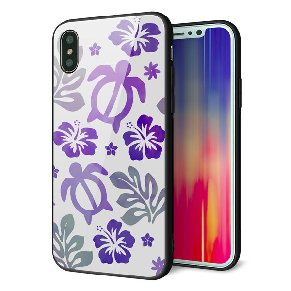 iPhone XS 強化ガラス&TPUスマホケース ガラプリ【SC878 ハワイアンアロハホヌ(パープル)】
