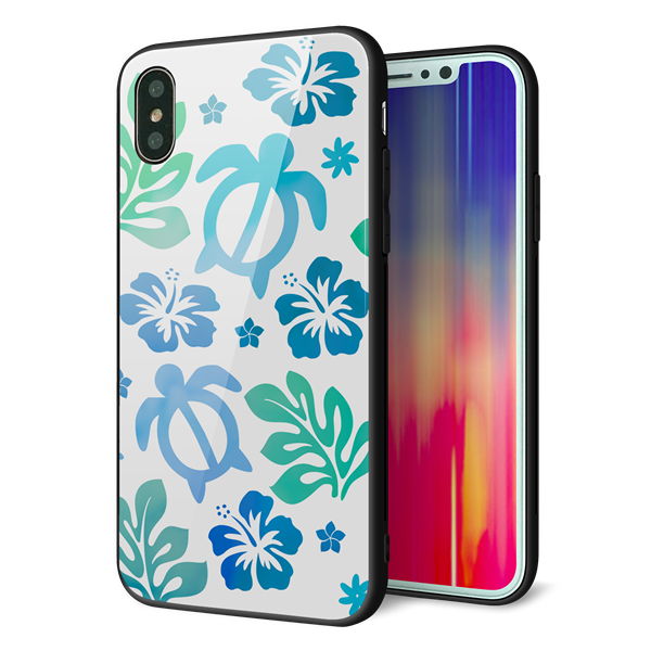 iPhone XS 強化ガラス&TPUスマホケース ガラプリ【SC880 ハワイアンアロハホヌ(ブルー)】