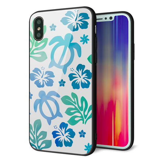 iPhone XS 強化ガラス&TPUスマホケース ガラプリ【SC880 ハワイアンアロハホヌ(ブルー)】