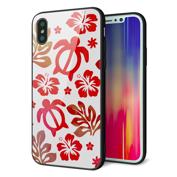 iPhone XS 強化ガラス&TPUスマホケース ガラプリ【SC881 ハワイアンアロハホヌ(レッド)】