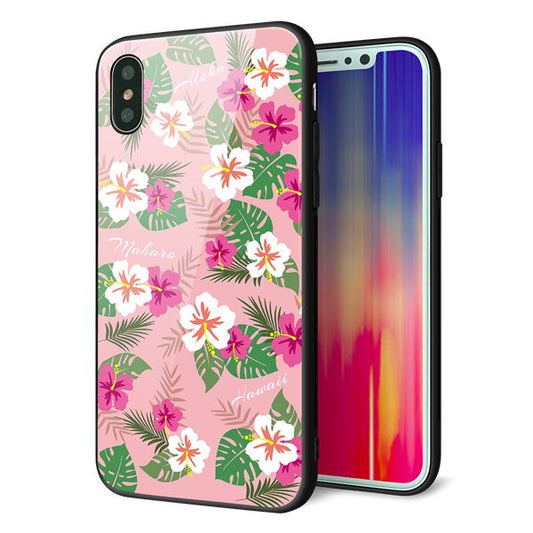 iPhone XS 強化ガラス&TPUスマホケース ガラプリ【SC882 ハワイアンアロハレトロ(ピンク)】
