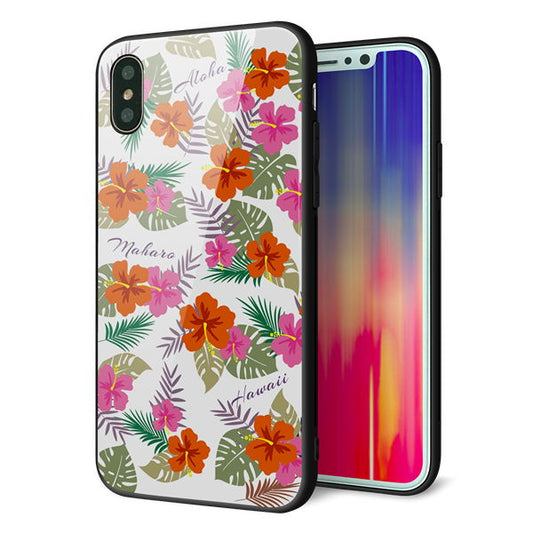 iPhone XS 強化ガラス&TPUスマホケース ガラプリ【SC884 ハワイアンアロハレトロ(ホワイト)】