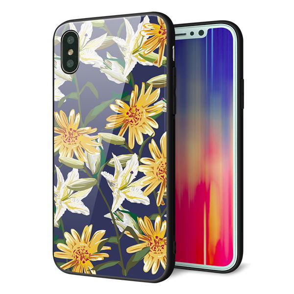iPhone XS 強化ガラス&TPUスマホケース ガラプリ【SC893 ボタニカル デイジー&リリー】
