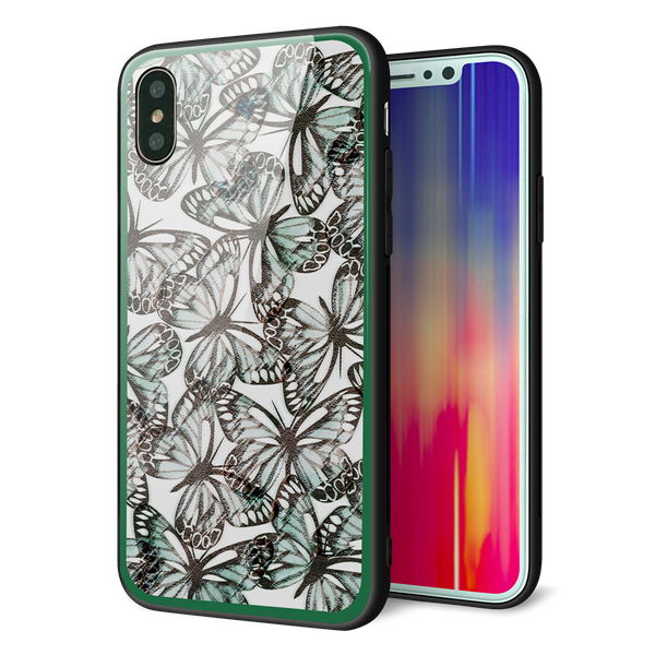 iPhone XS 強化ガラス&TPUスマホケース ガラプリ【SC902 ガーデンバタフライ グリーン】