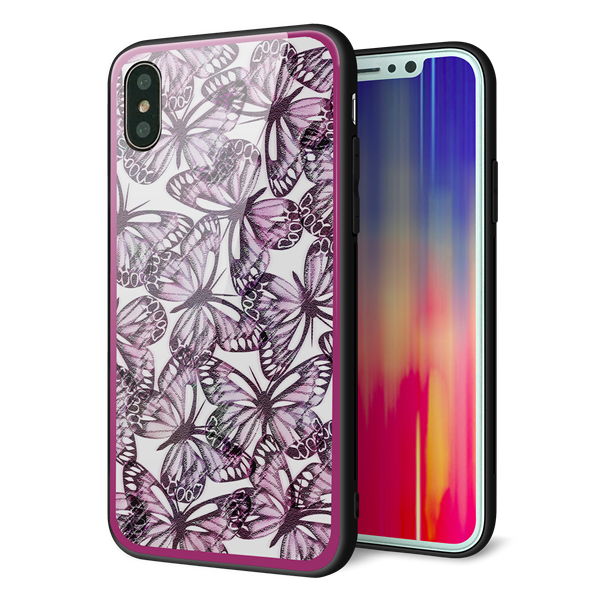 iPhone XS 強化ガラス&TPUスマホケース ガラプリ【SC904 ガーデンバタフライ ピンク】