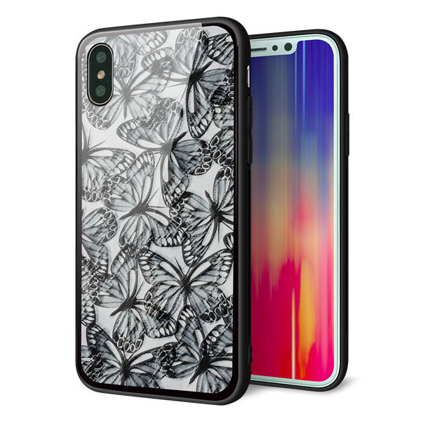 iPhone XS 強化ガラス&TPUスマホケース ガラプリ【SC905 ガーデンバタフライ ブラック】