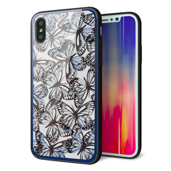 iPhone XS 強化ガラス&TPUスマホケース ガラプリ【SC906 ガーデンバタフライ ブルー】