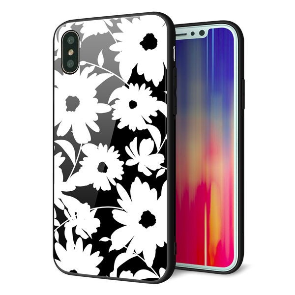 iPhone XS 強化ガラス&TPUスマホケース ガラプリ【SC915 花柄モノトーン 04】
