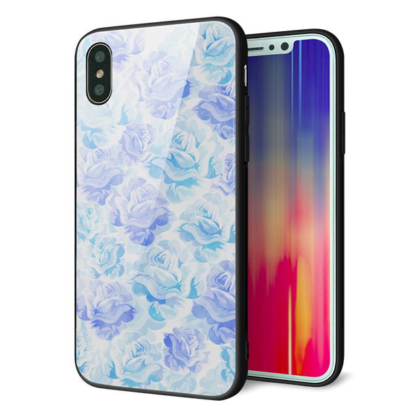 iPhone XS 強化ガラス&TPUスマホケース ガラプリ【SC927 ローズ ブルー】