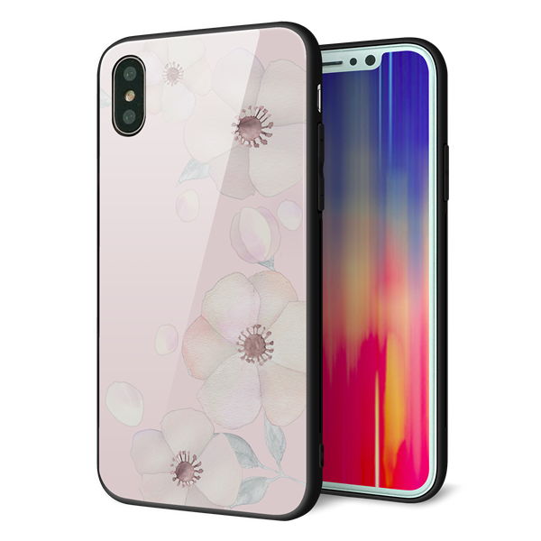 iPhone XS 強化ガラス&TPUスマホケース ガラプリ【SC949 ドゥ・フルール(オフピンク)】