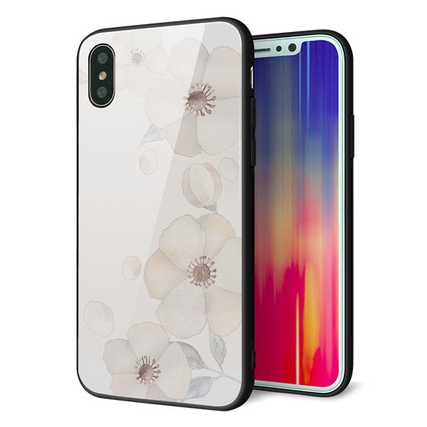 iPhone XS 強化ガラス&TPUスマホケース ガラプリ【SC952 ドゥ・フルール(セピア)】