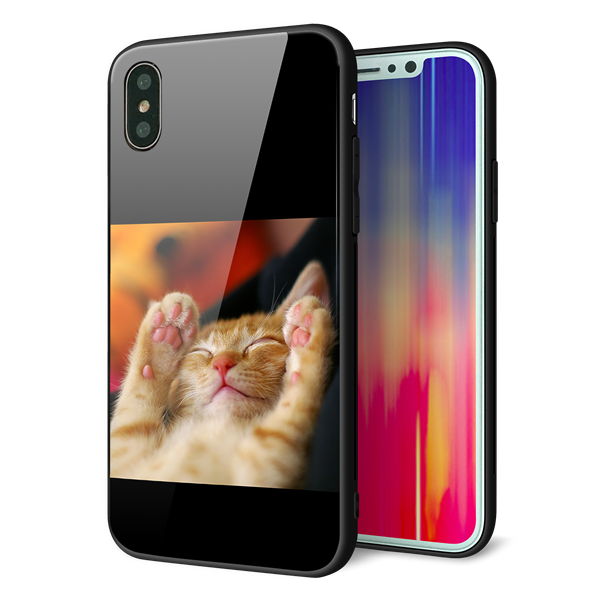 iPhone XS 強化ガラス&TPUスマホケース ガラプリ【VA804 爆睡するネコ】