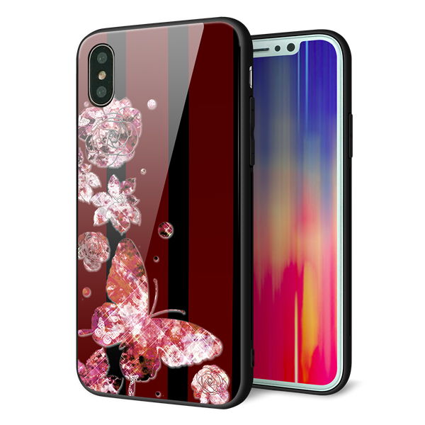 iPhone XS 強化ガラス&TPUスマホケース ガラプリ【VA814 宝石と蝶】