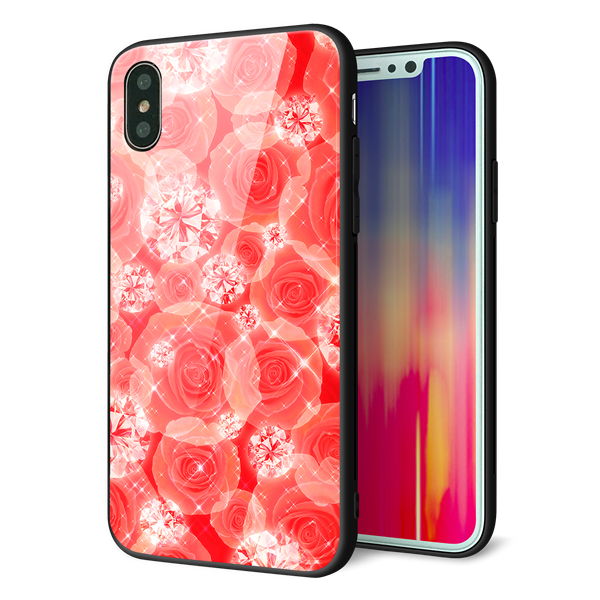 iPhone XS 強化ガラス&TPUスマホケース ガラプリ【VA816 ダイヤモンドとバラ】