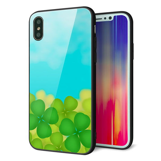 iPhone XS 強化ガラス&TPUスマホケース ガラプリ【VA820 四葉のクローバー畑】