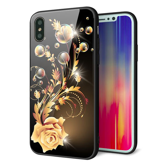 iPhone XS 強化ガラス&TPUスマホケース ガラプリ【VA823 気高きバラ】