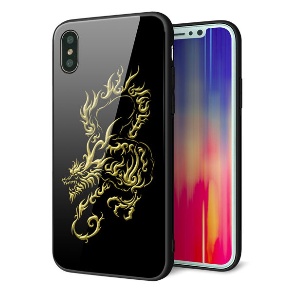 iPhone XS 強化ガラス&TPUスマホケース ガラプリ【VA831 闇と龍】