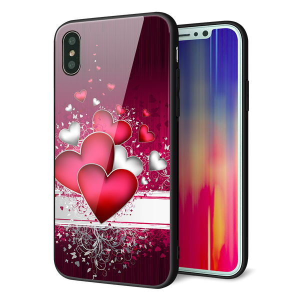 iPhone XS 強化ガラス&TPUスマホケース ガラプリ【VA835 ハートの息吹】
