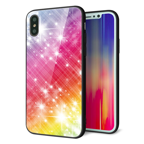 iPhone XS 強化ガラス&TPUスマホケース ガラプリ【VA872 レインボーフレーム】