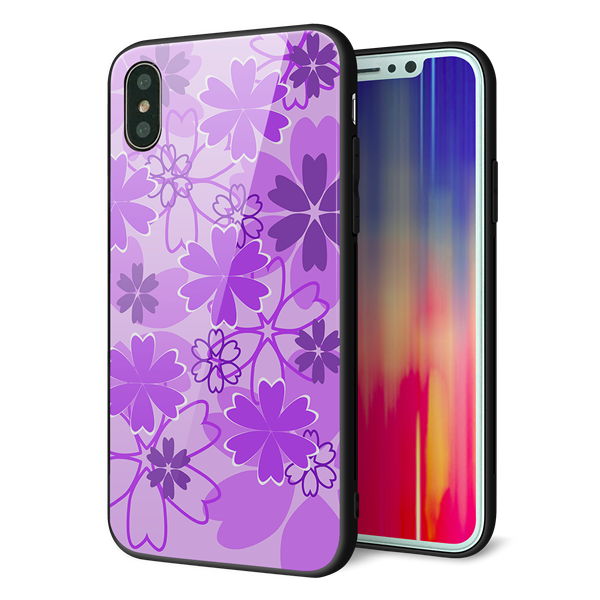 iPhone XS 強化ガラス&TPUスマホケース ガラプリ【VA960 重なり合う花 パープル】