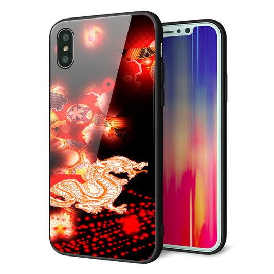 iPhone XS 強化ガラス&TPUスマホケース ガラプリ【YC909 赤竜02】