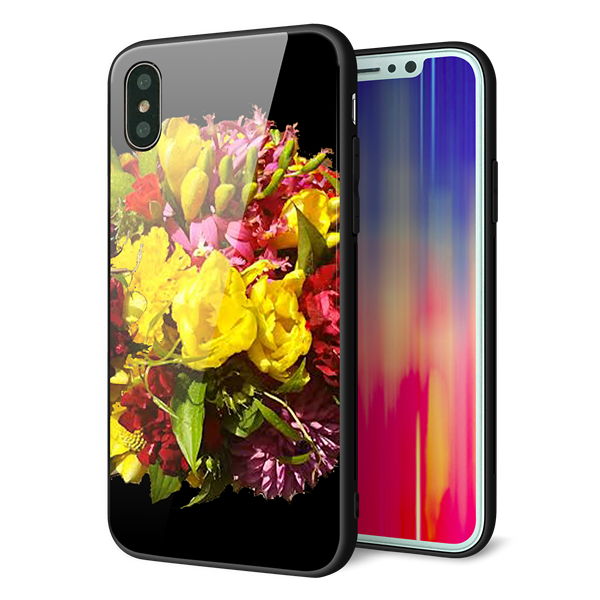 iPhone XS 強化ガラス&TPUスマホケース ガラプリ【YI883 フラワー4】
