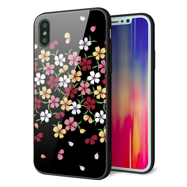 iPhone XS 強化ガラス&TPUスマホケース ガラプリ【YJ323 和柄 なでしこ】